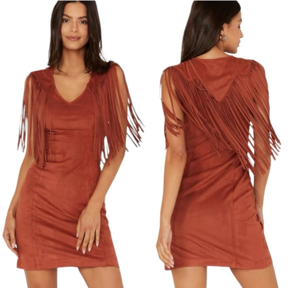 Idyllwind Rust Fringe Mini Dress - Picture 4 of 5